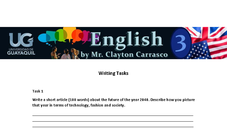 Writing task P1 - Ingles - Writing Tasks Task 1 Write a short article ...