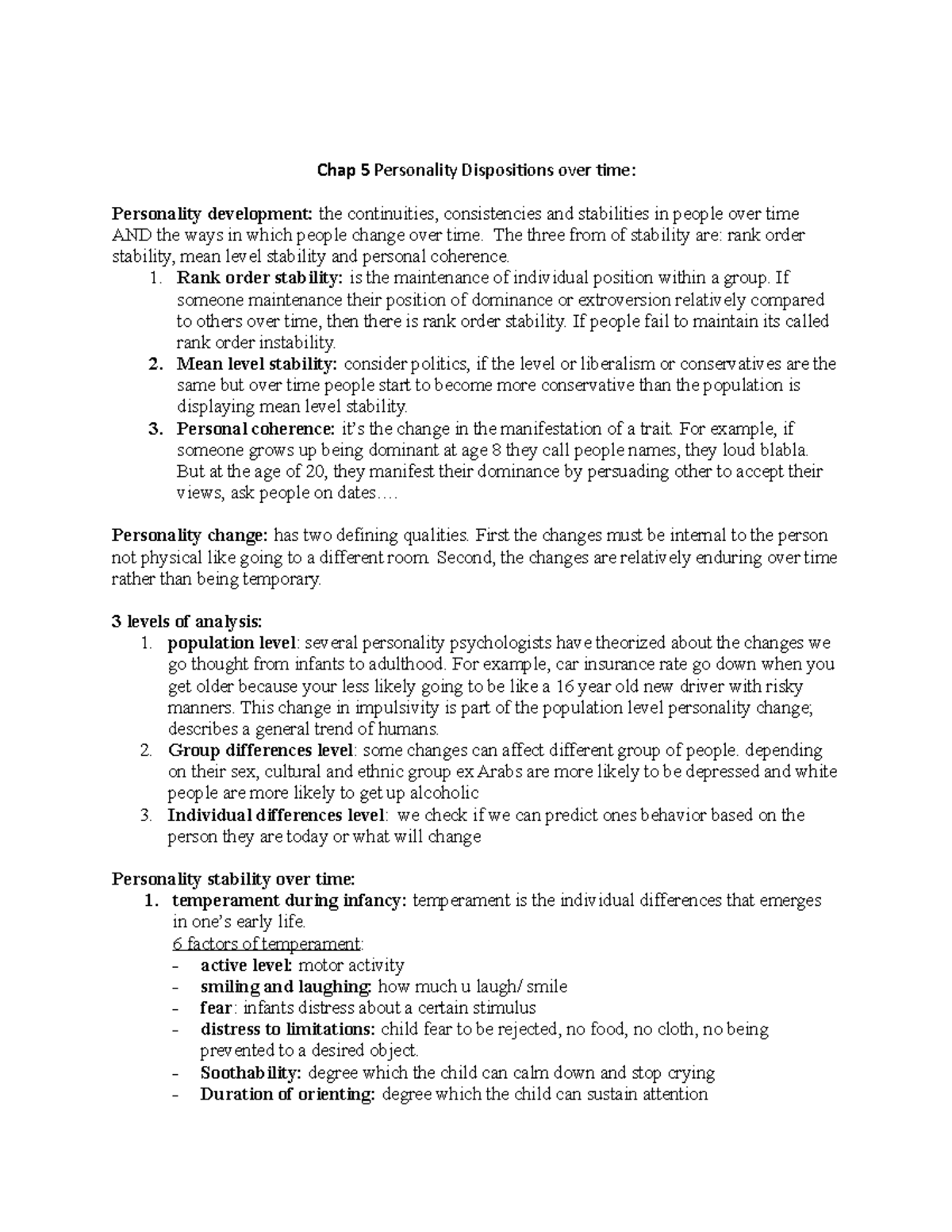 Chap 5 Personality Dispositions over time - The three from of stability ...