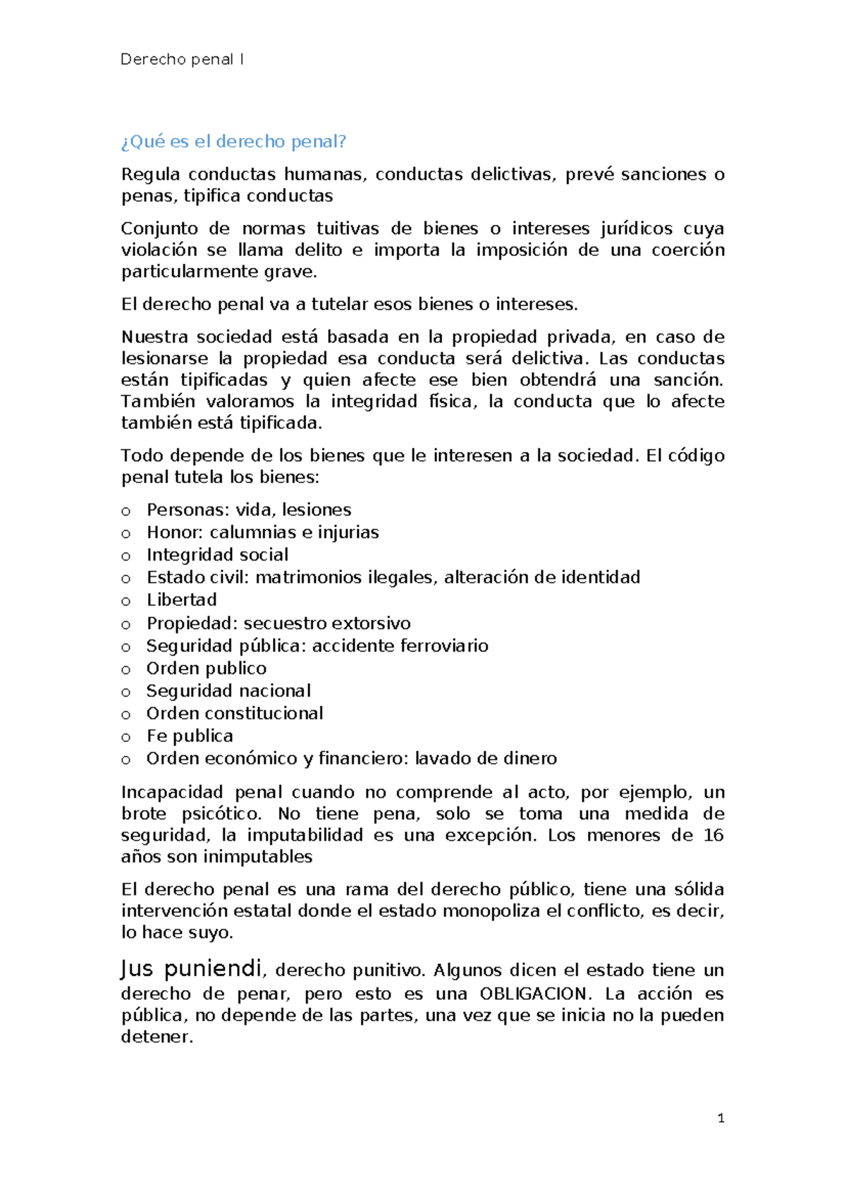 Derecho Penal I: Fundamentos y Teorías del Delito - Studocu