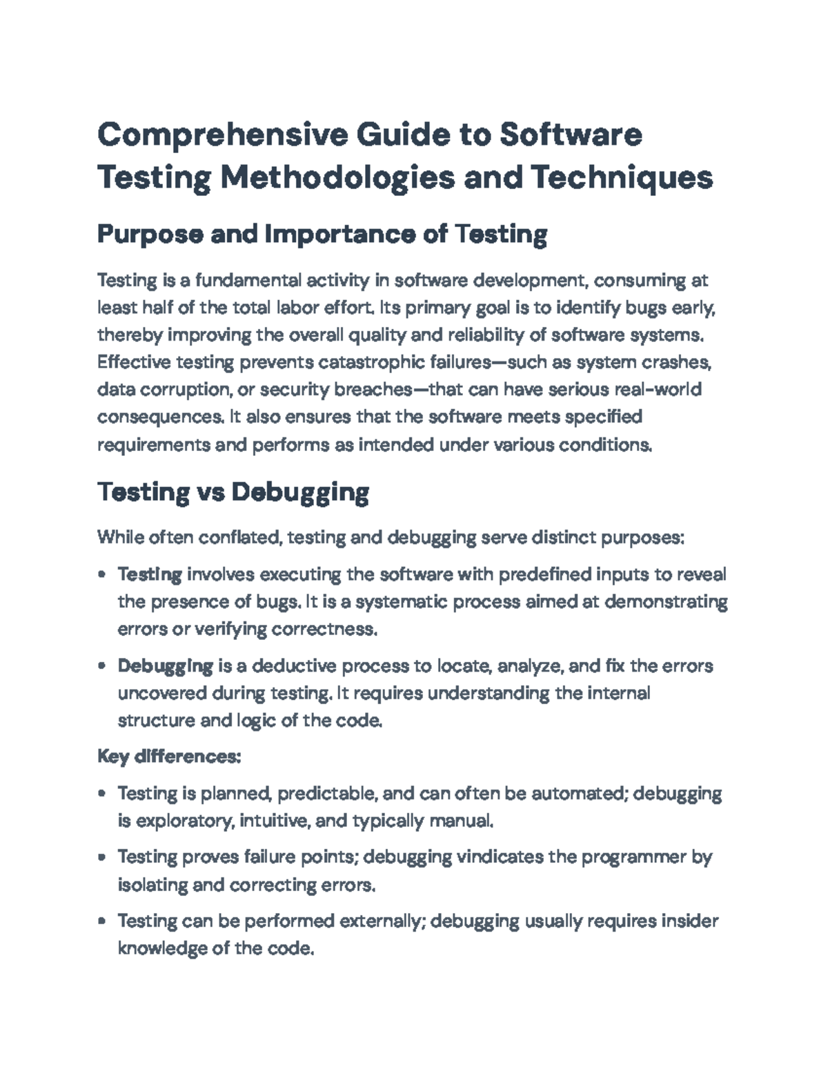 Comprehensive Overview of Software Testing Methods and Techniques - Studocu