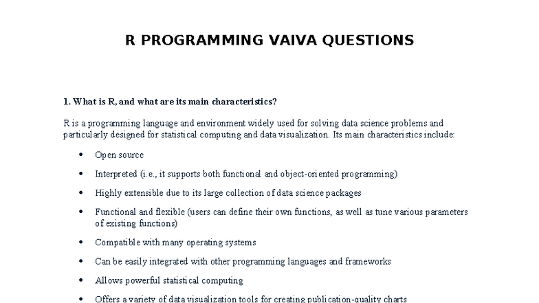RP Vaiva Qslecture notes - What is R, and what are its main ...
