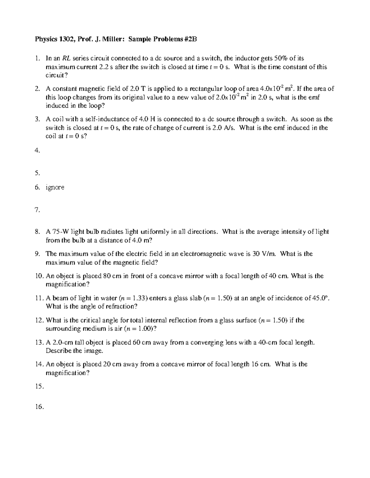 1302 Physics Sample Problems # 2B - Detailed Solutions and Explanations ...
