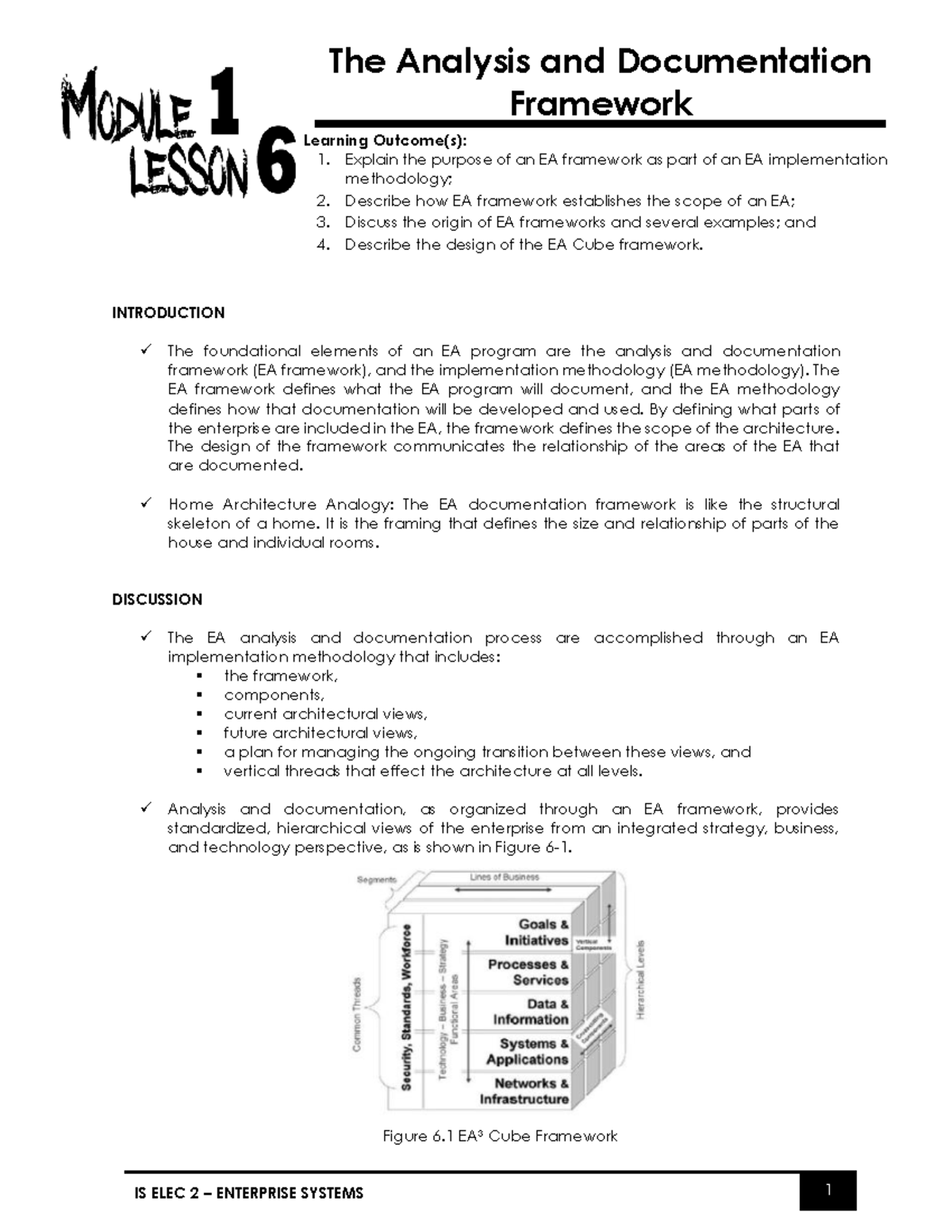 ES - Module 1 Lesson 6 - EA Framework: Analysis and Documentation ...