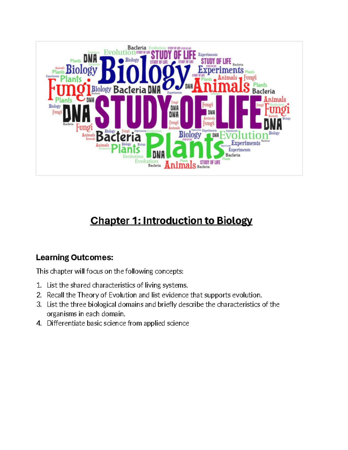 Chapter 1: Intro to Biology - Org Levels & Evolution Concepts - Studocu