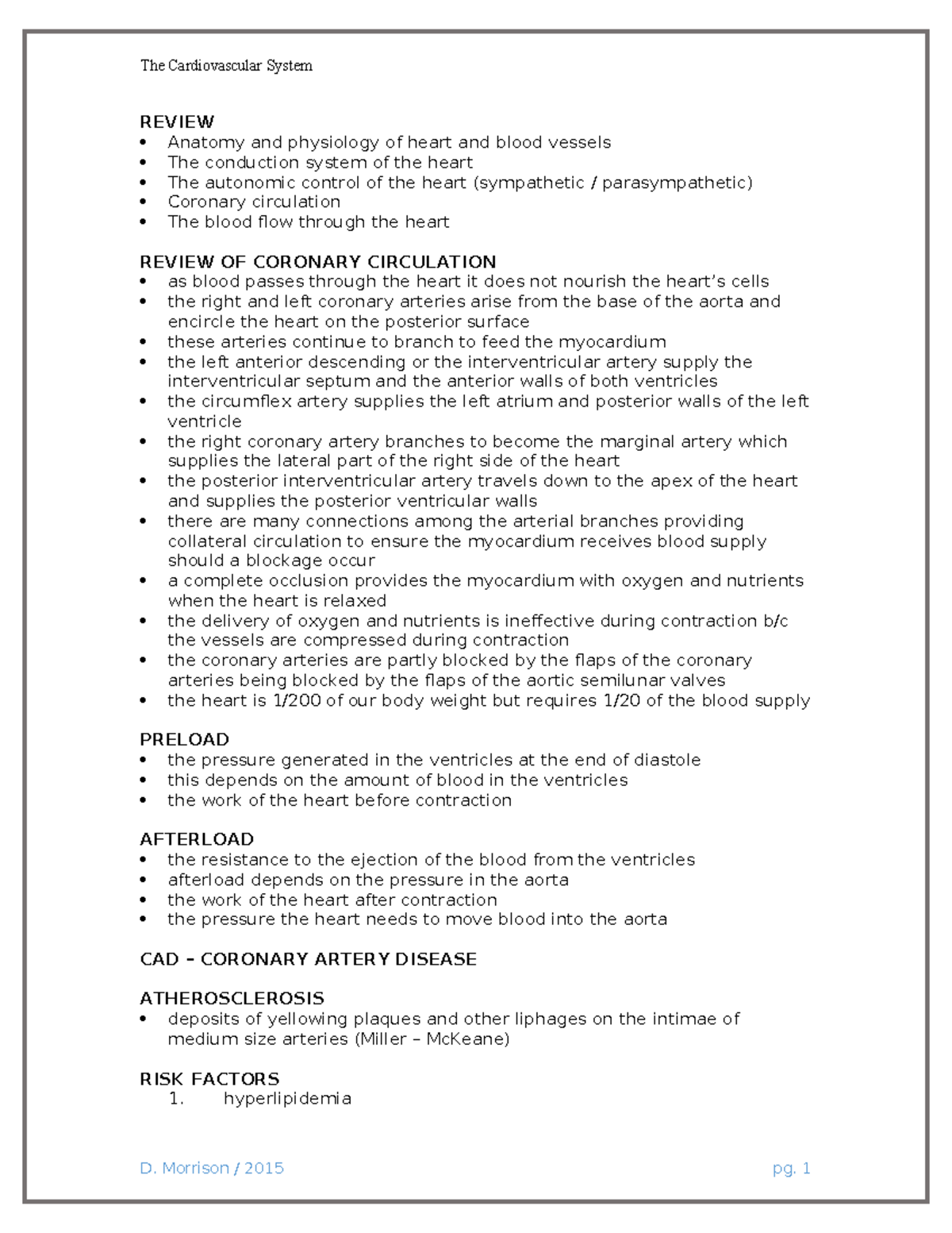 Cardiovascular System Review Notes (Course Code: CV 101) - Studocu
