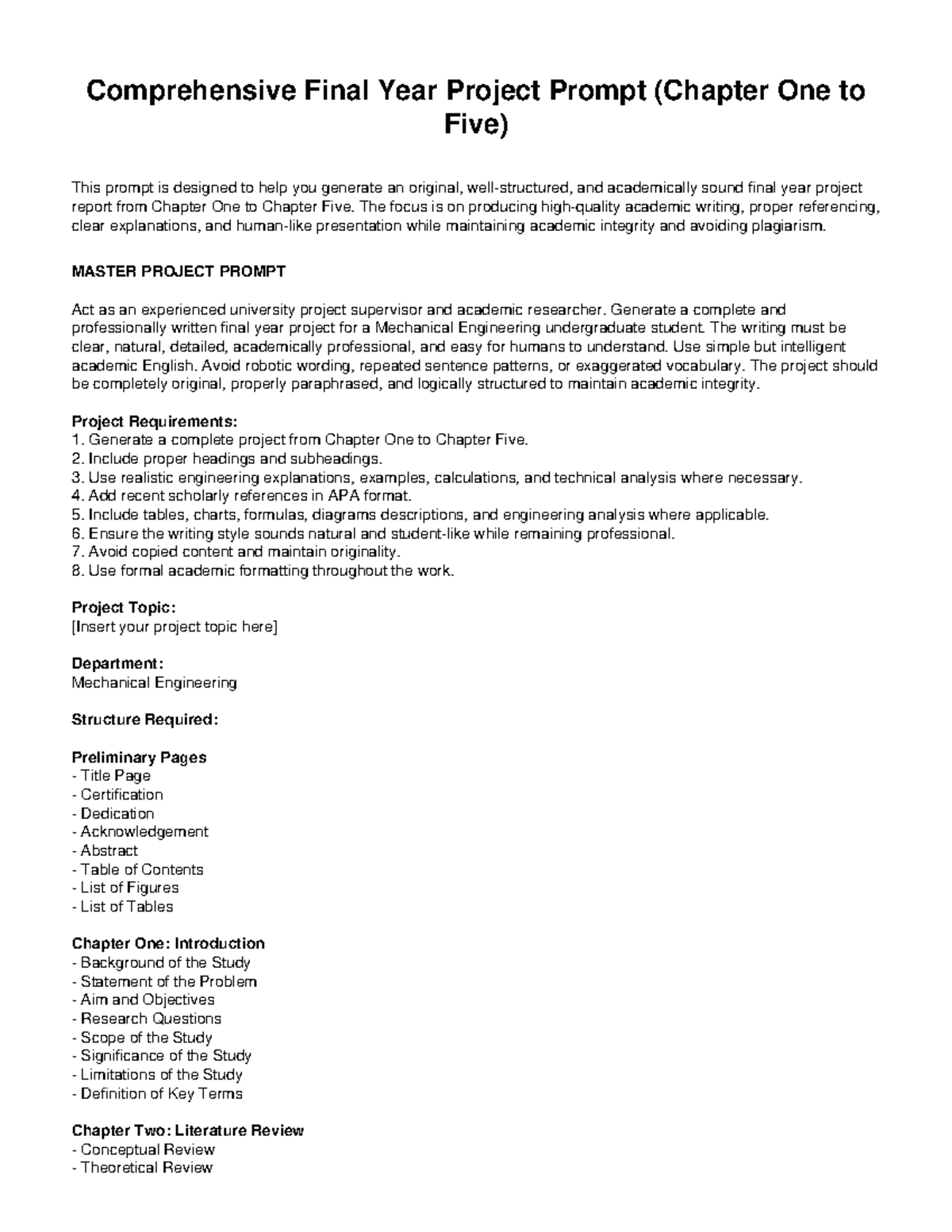 MASTER PROJECT PROMPT: Comprehensive Guide for Final Year Project (Ch ...