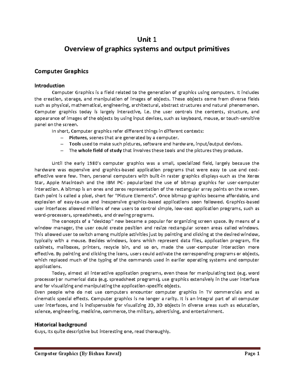 Unit-11: Computer Graphics - Comprehensive Study Notes by Rupendra Sir ...