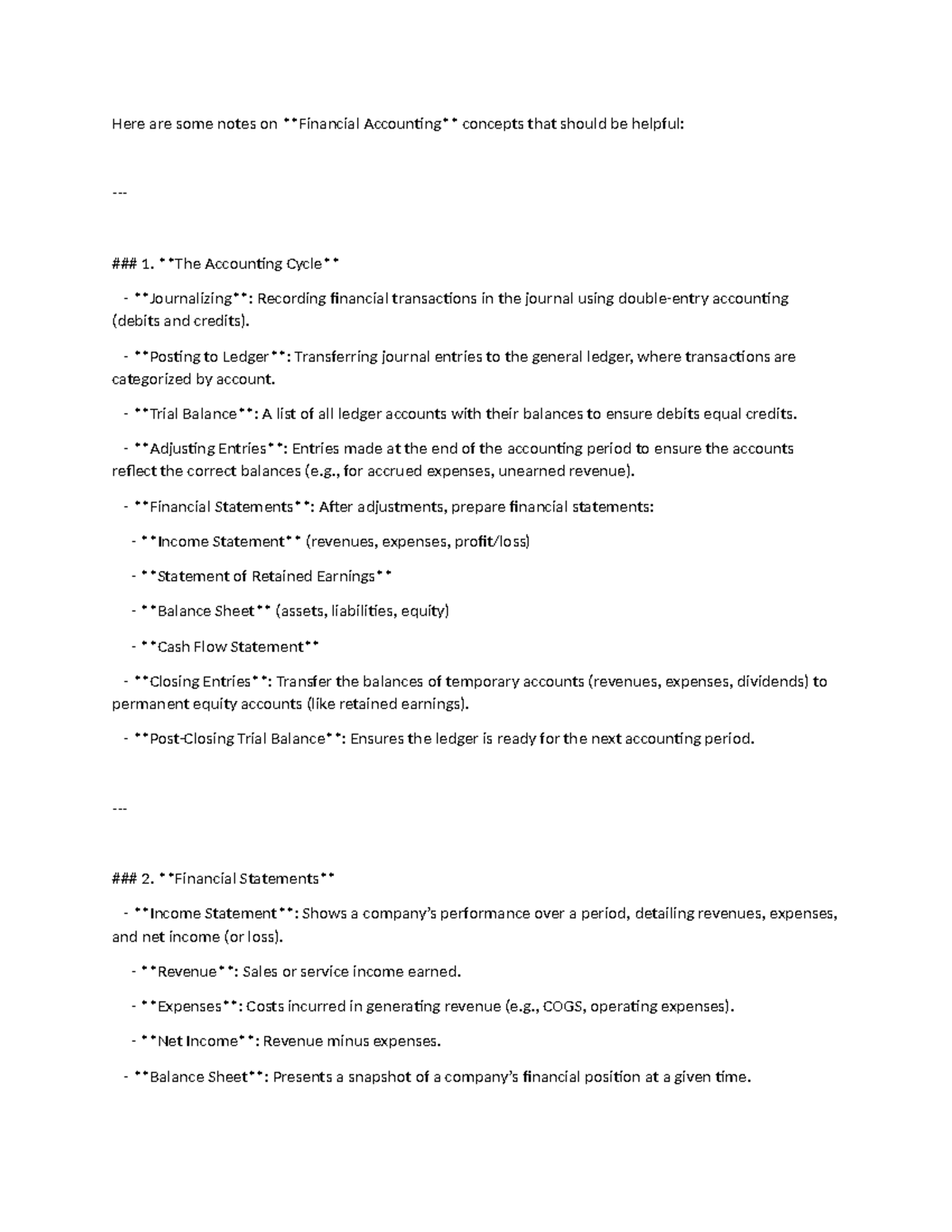 Financial Accounting Concepts Overview (ACCT 101) - Study Notes - Studocu