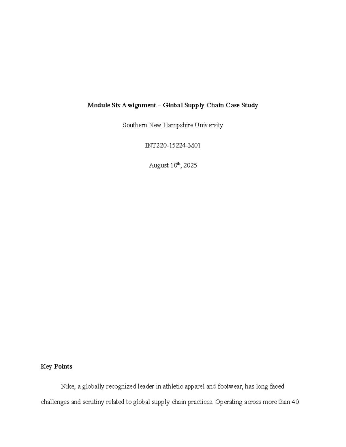 INT220 Module Six Assignment: Global Supply Chain Case Study on Nike ...