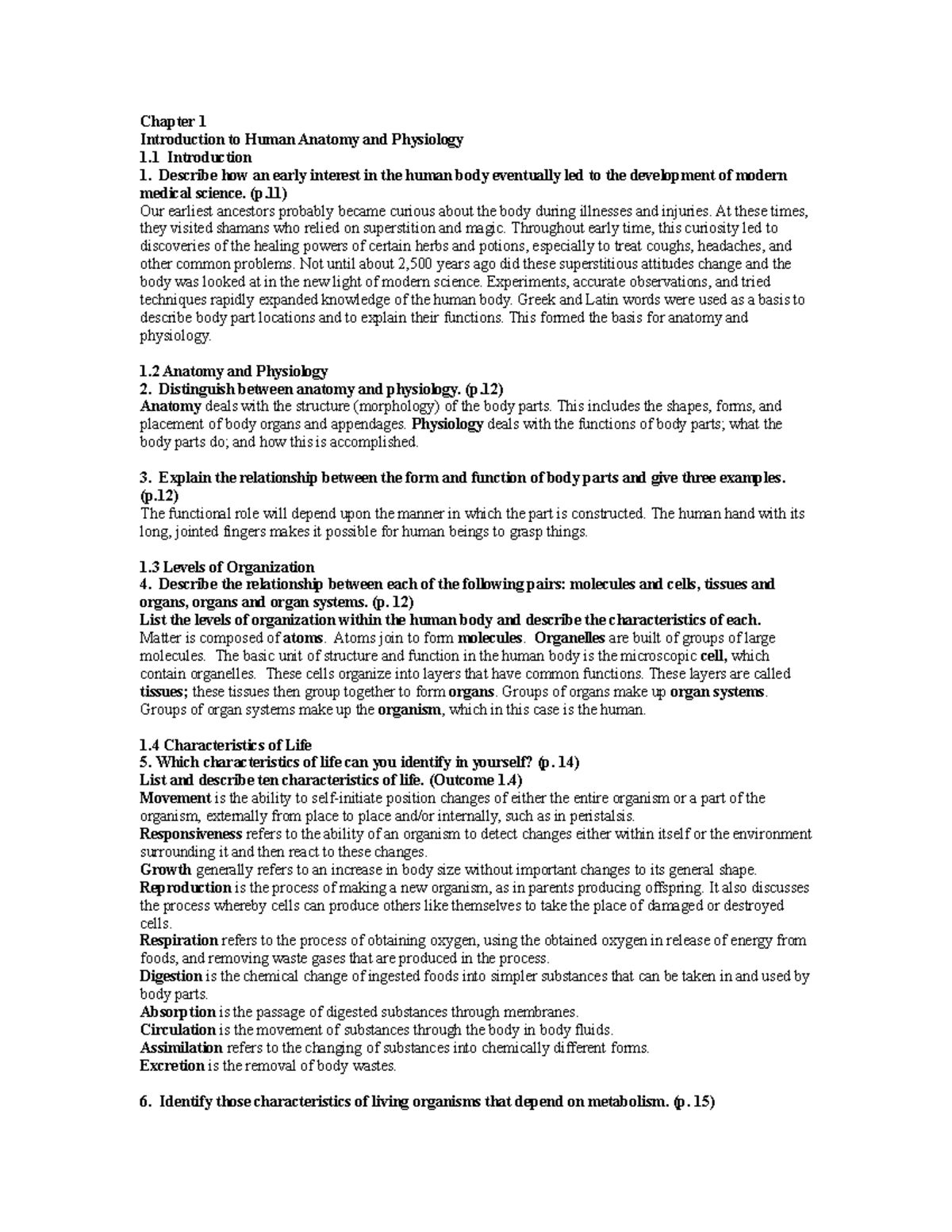 Human Anatomy and Physiology - Chapter 01 Overview - Studocu