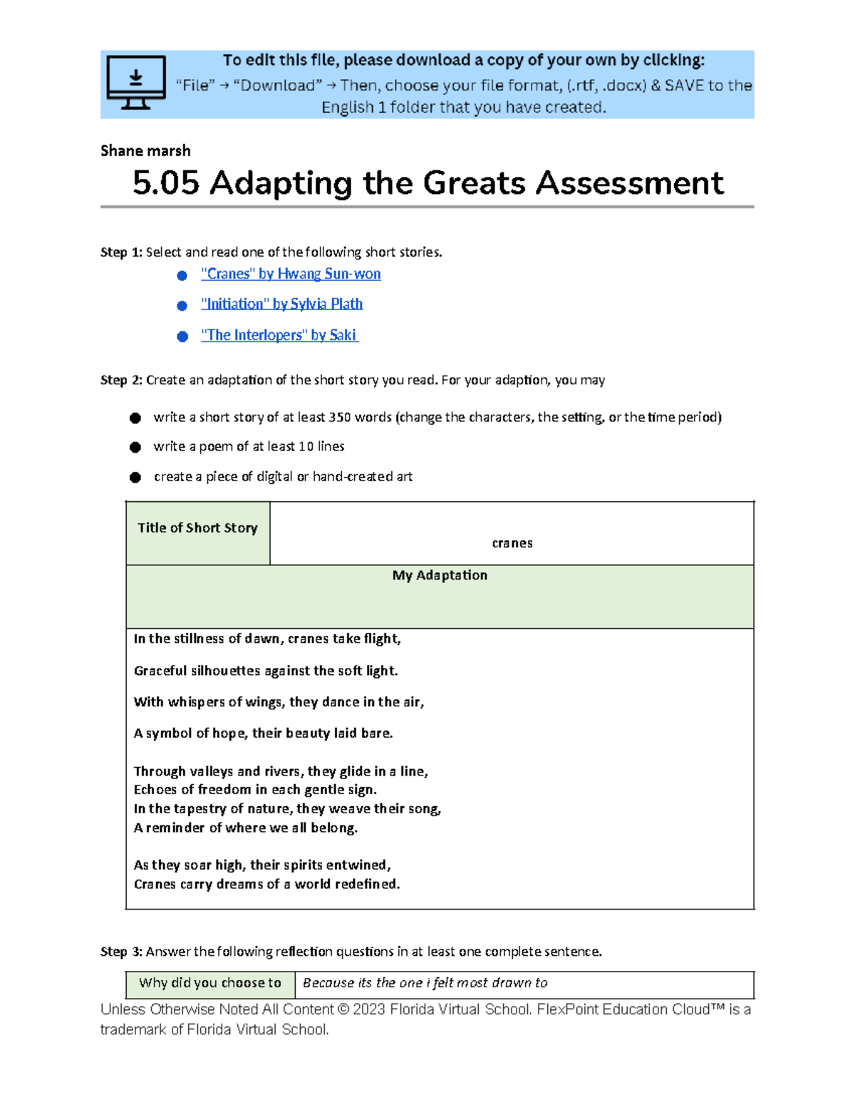5.05 Adapting the Greats - Assessment 1: Creative Adaptation Project ...