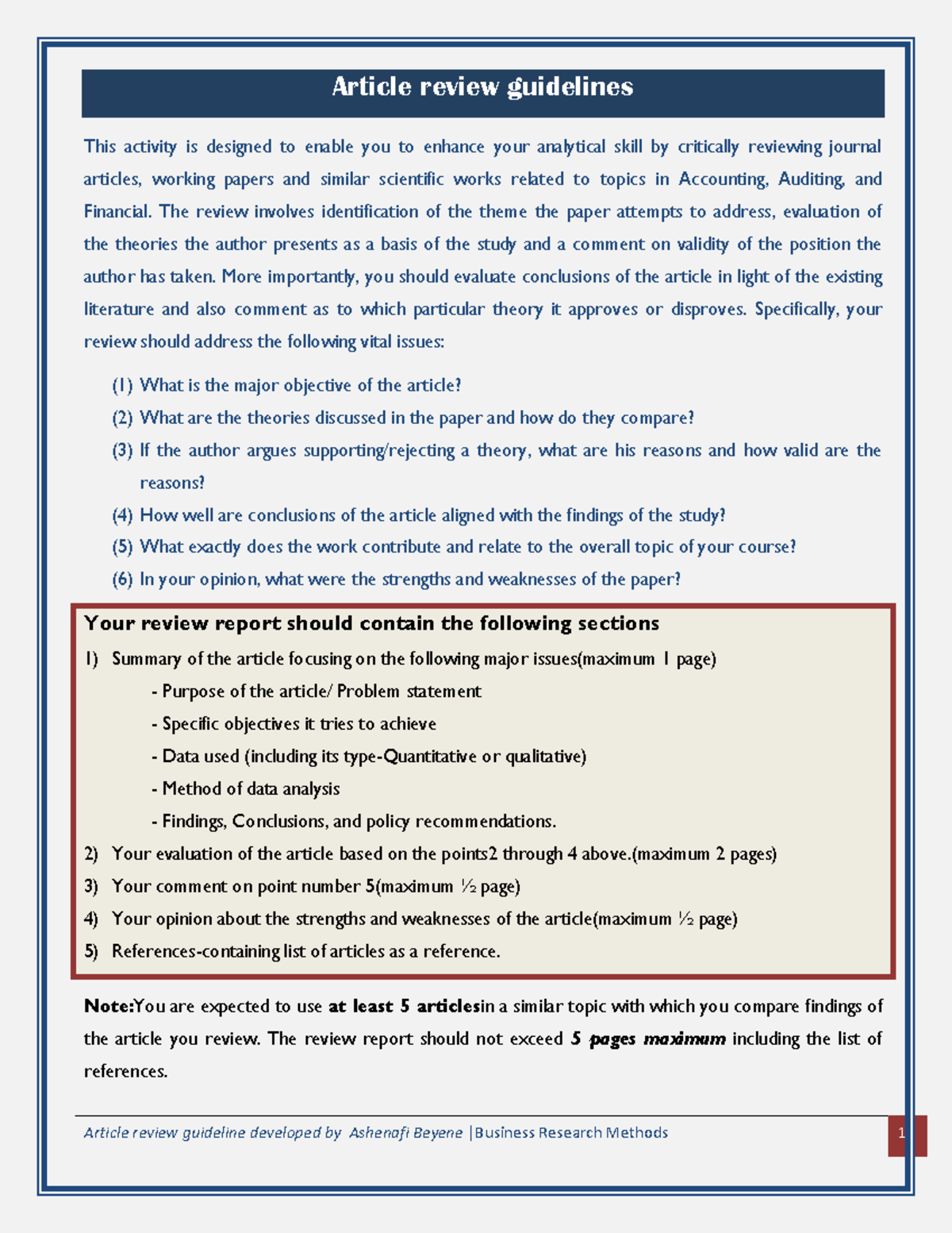 Photo inspiration: Research Methodology Review Guidelines Reference: Business Research Methods 1 Article Review Guidelines