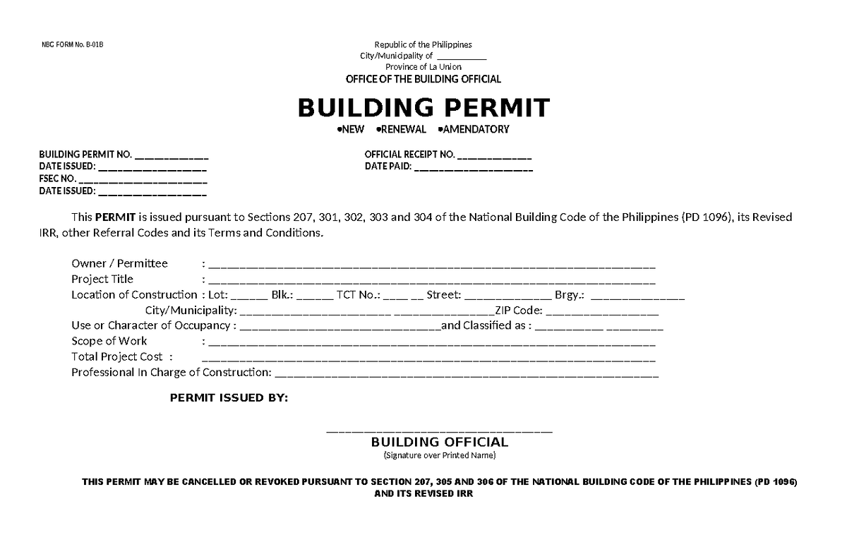 Building Permit & Certificate of Occupancy - Philippines Forms - Studocu