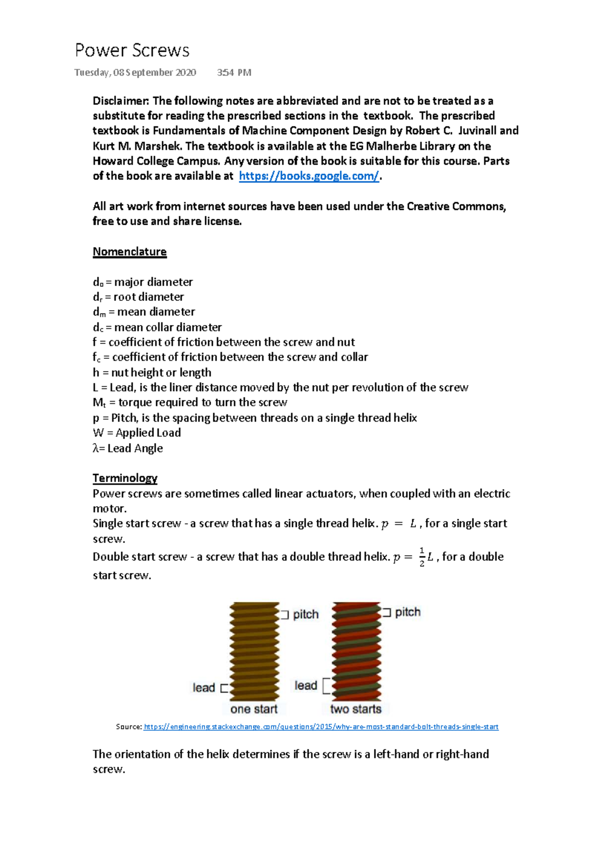Power Screws - Key Concepts and Applications Notes - Studocu
