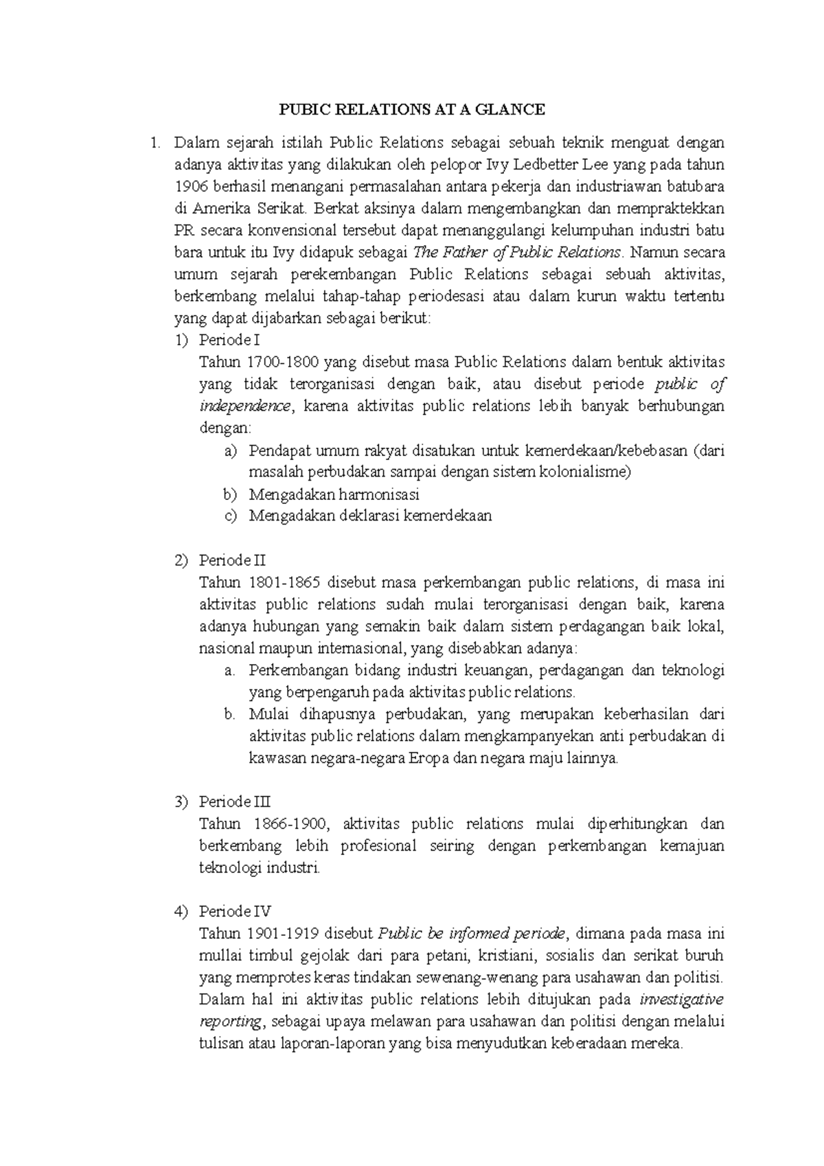 Kursus PR 101: Ringkasan Sejarah dan Peran Public Relations - Studocu