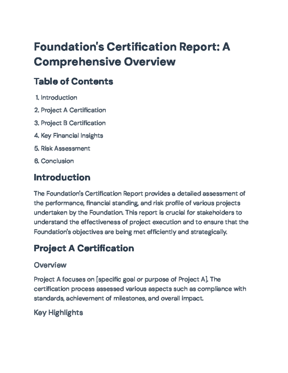 Foundation Certification Report: Project Performance & Risk Assessment ...