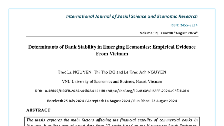 Determinants of Bank Stability in Vietnam: Evidence from 2009-2023 ...