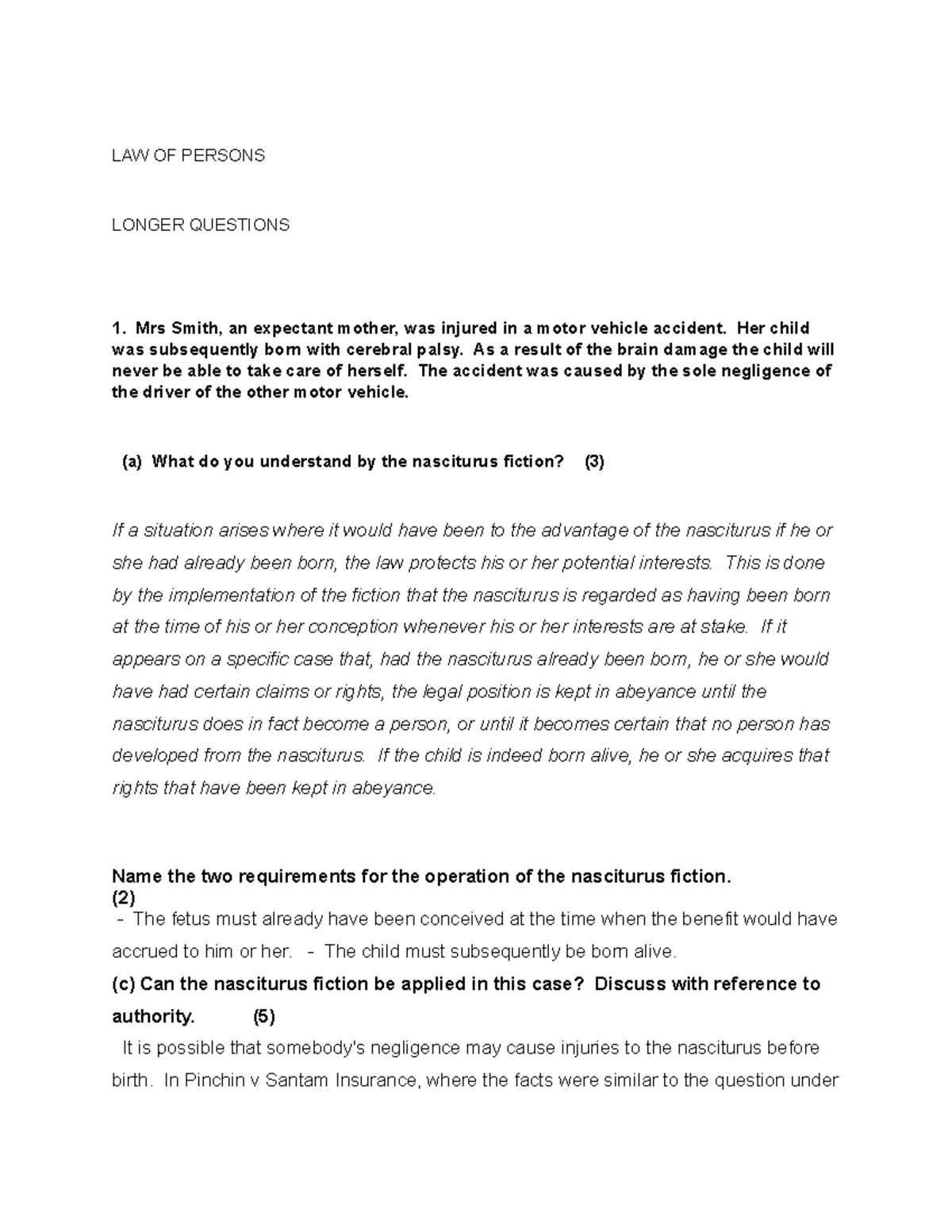 LAW 301 - Final Exam Notes on the Law of Persons - Studocu
