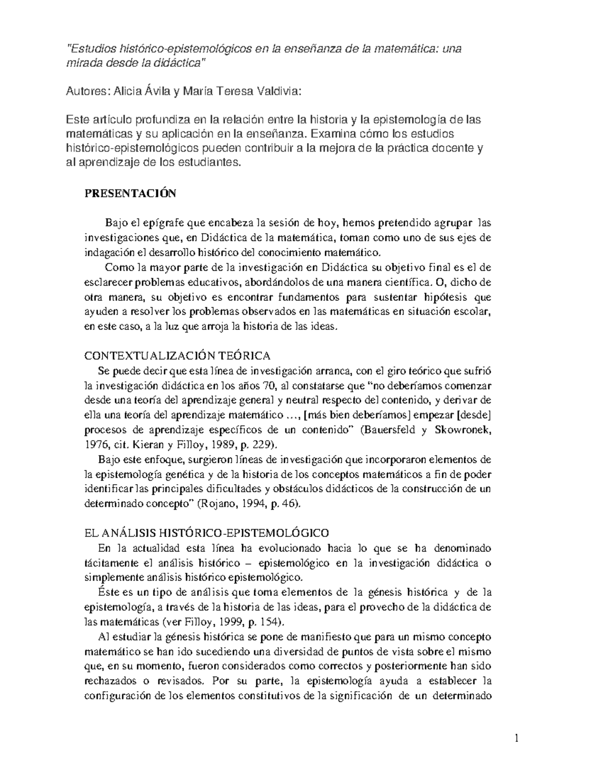 Estudio Histórico Epistemológico en la Didáctica de la Matemática - Studocu