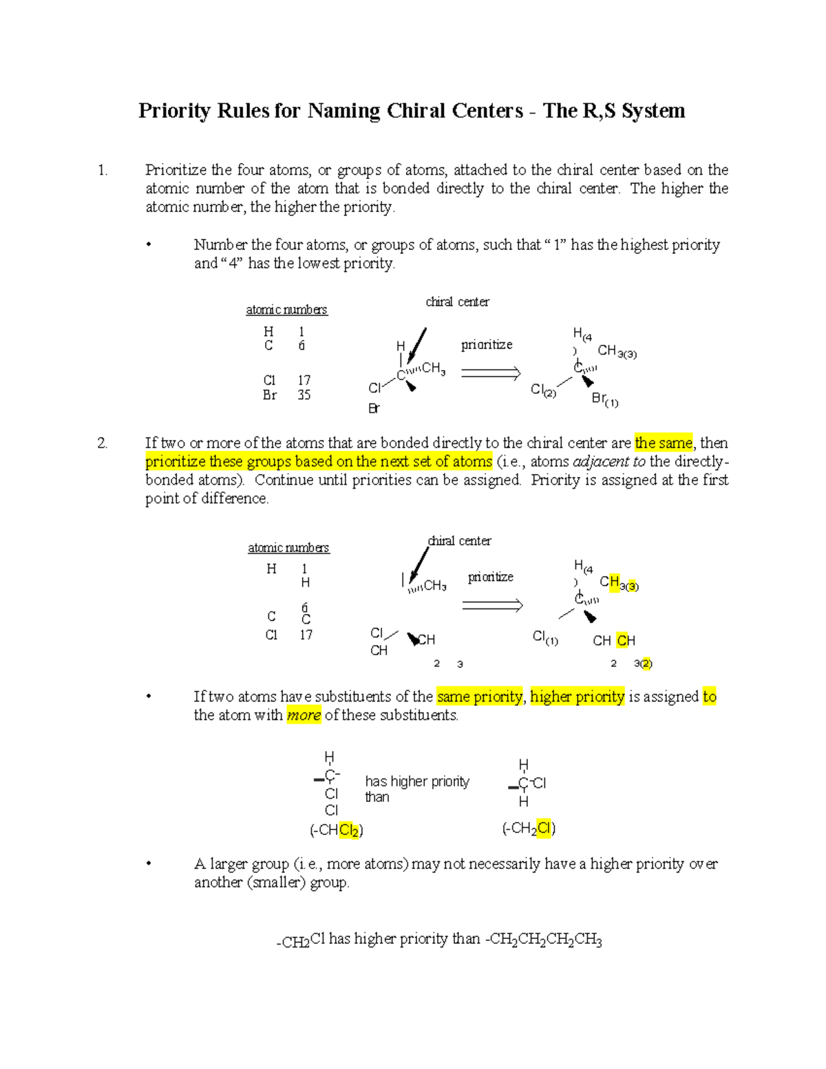 Chiral Center Priority Rules: Understanding the R,S System - Studocu