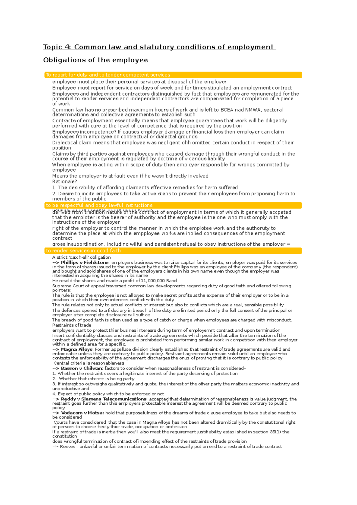 Labour Law: Common Law & Statutory Employment Conditions - Topic 4 ...