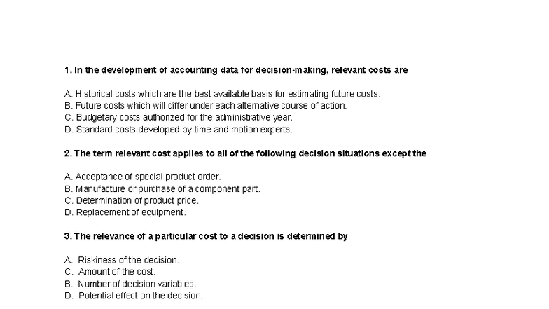 Relevant Costing - ACC 101 Lecture Notes - Studocu