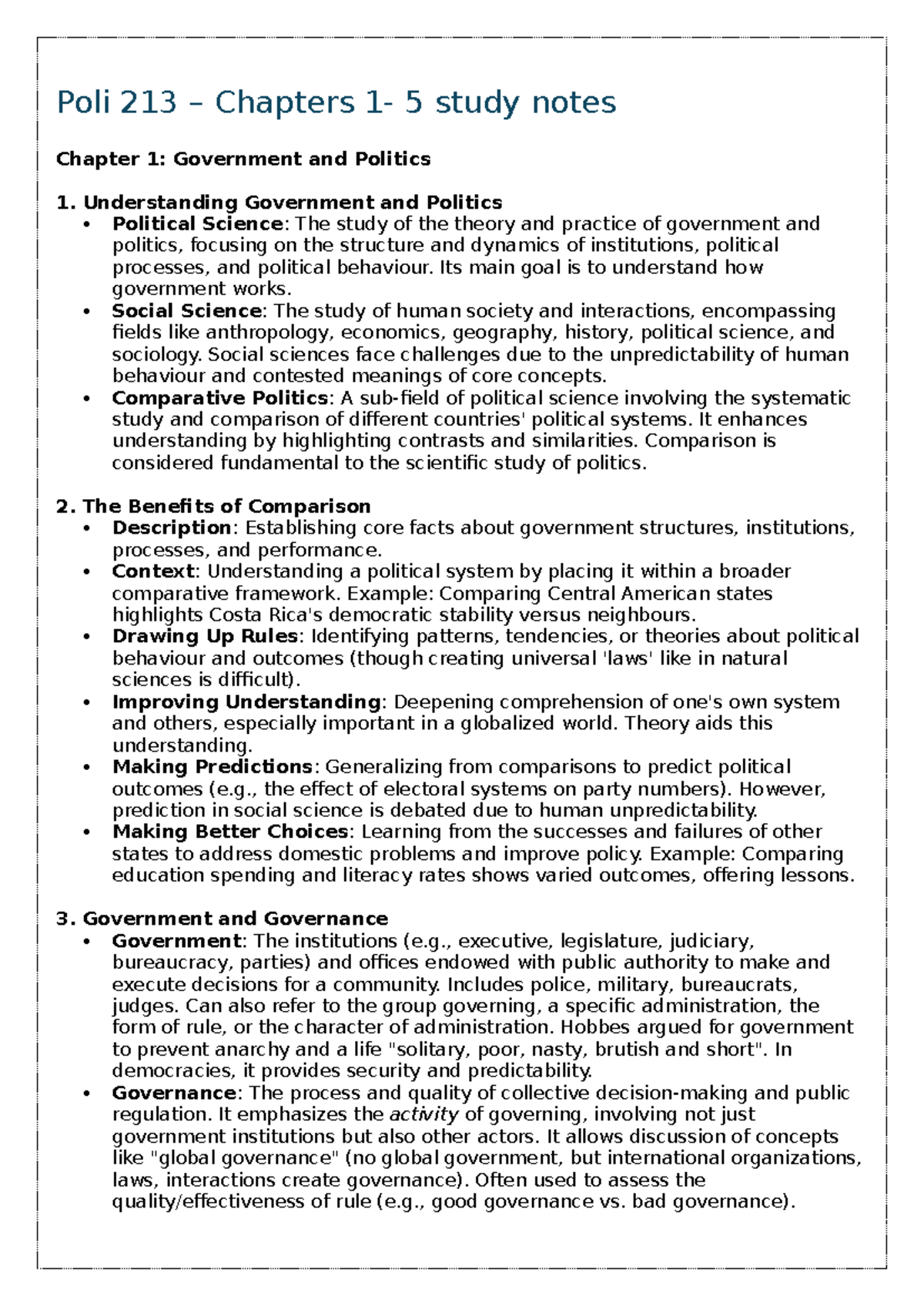 Poli 213 Study Notes: Key Concepts from Chapters 1-5 Summary - Studocu