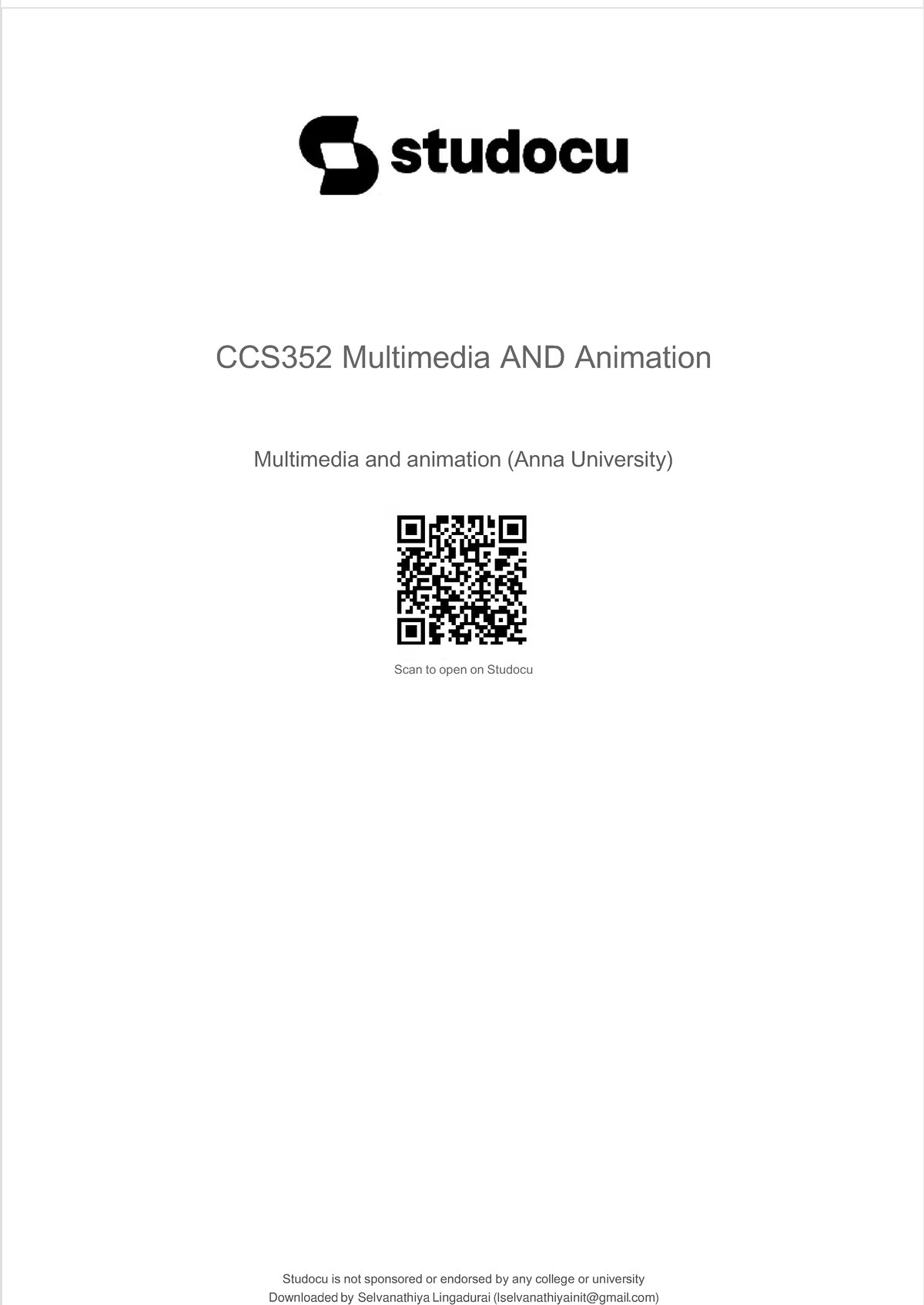CCS352 Multimedia and Animation: Comprehensive Course Overview - Studocu