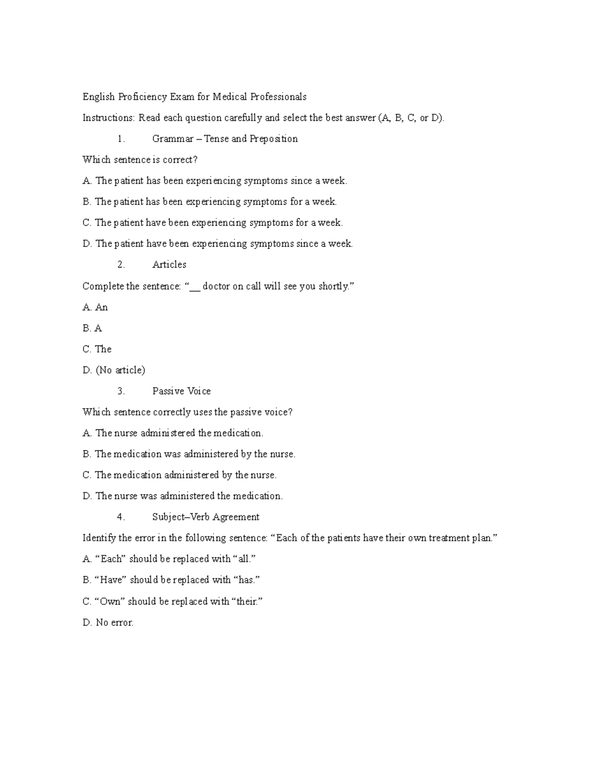 Diagnostic Test for Medicine ( Use of English) - English Proficiency ...