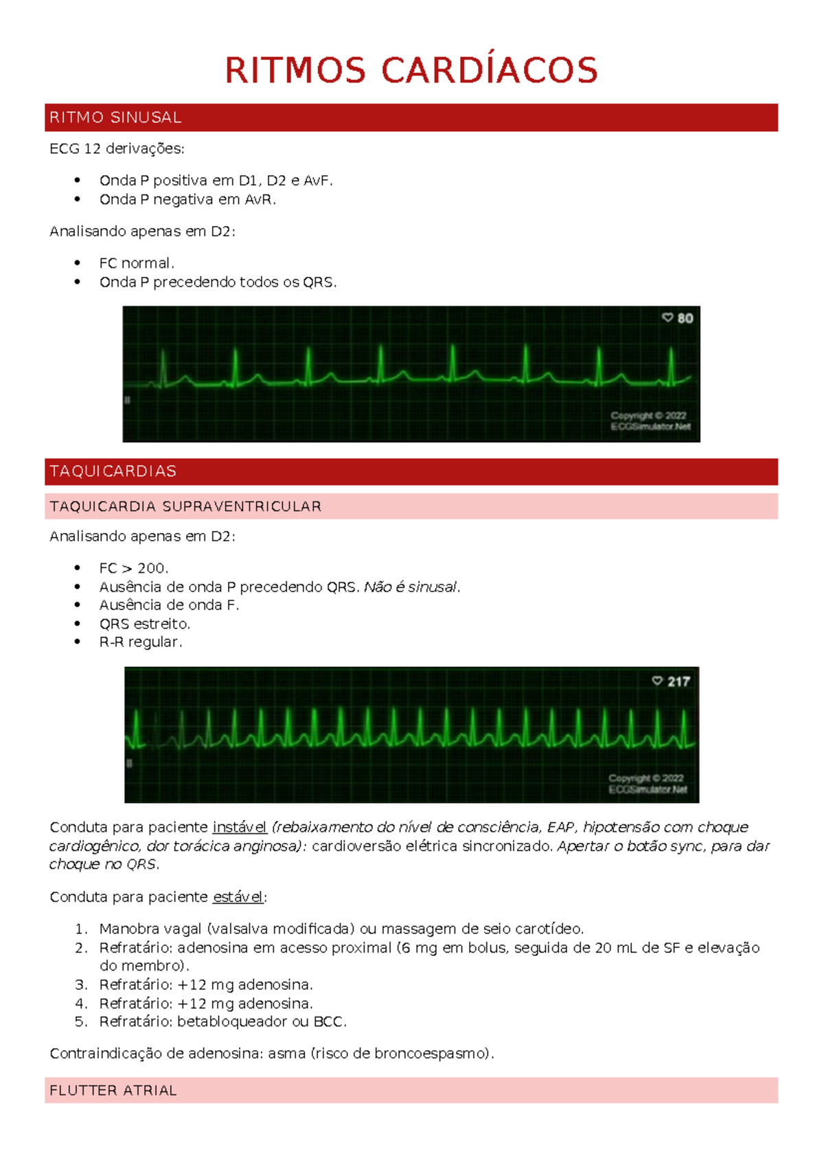 ACLS - Resumo de Ritmos Cardíacos e Parada Respiratória - Studocu