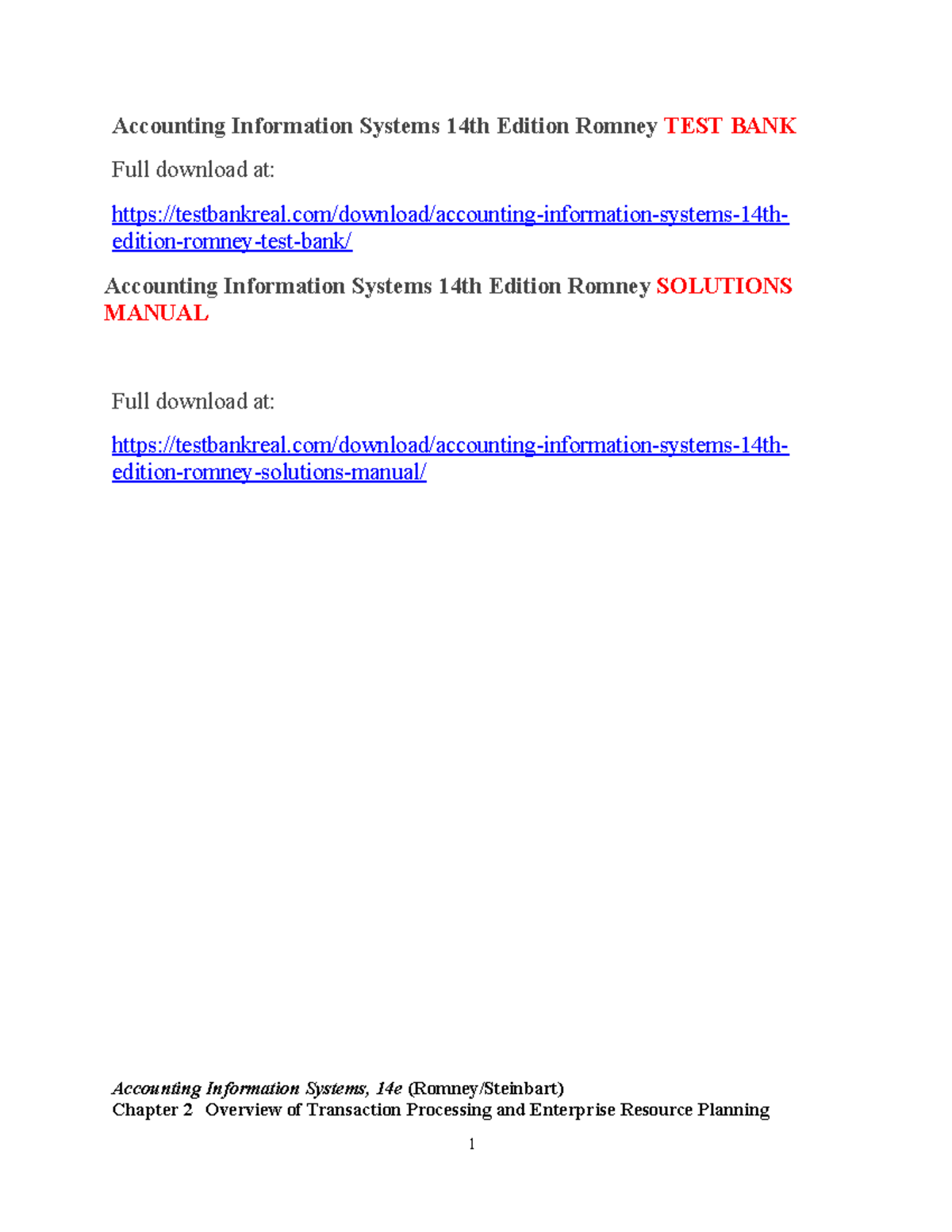 Accounting Information Systems 14th Ed. Romney Test Bank & Key Concepts ...