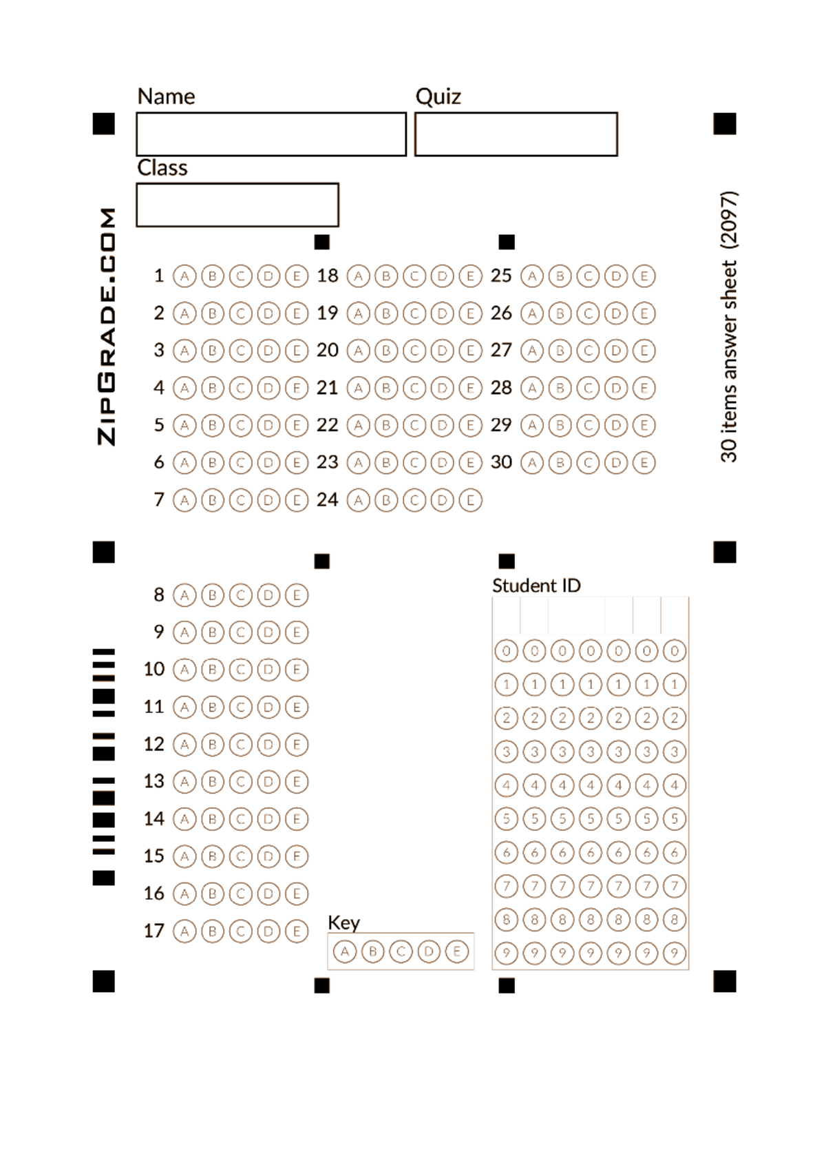 Quiz Class 1 Answersheet with 30 Items and Response Key - Studocu