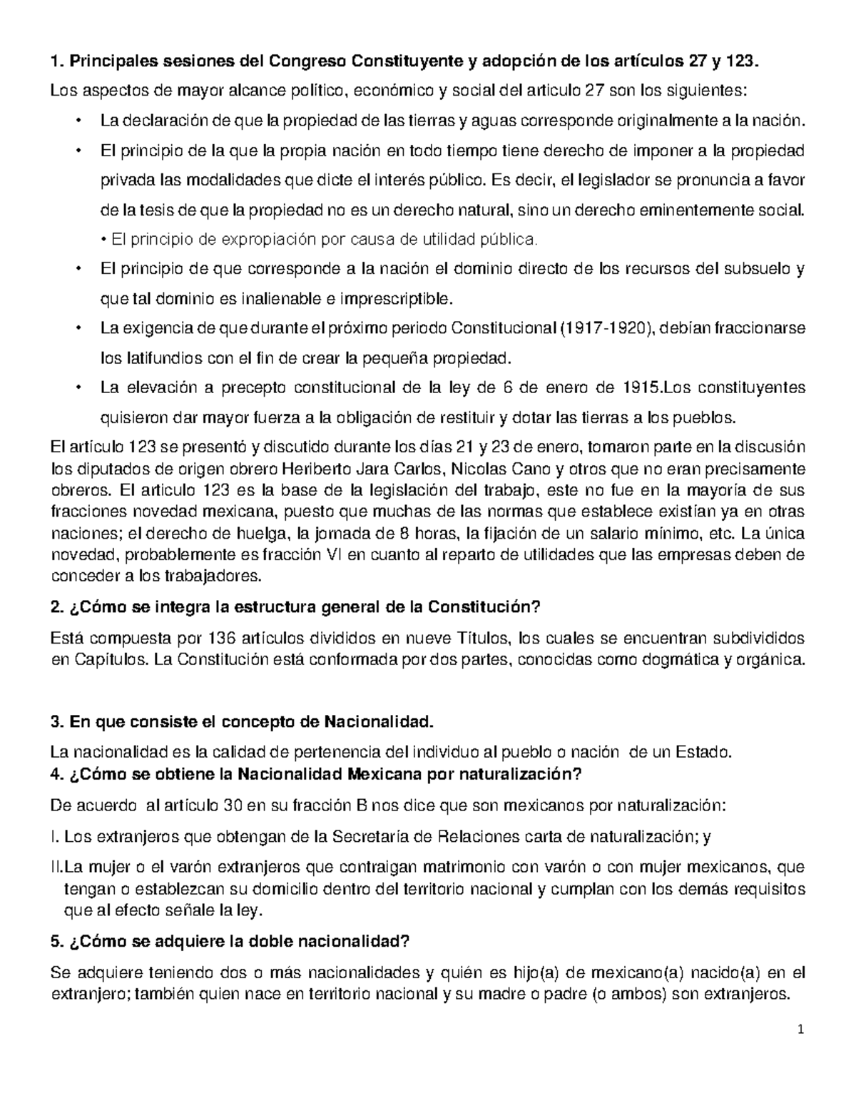 Examen de Derecho Constitucional - Análisis de Artículos 27 y 123 - Studocu