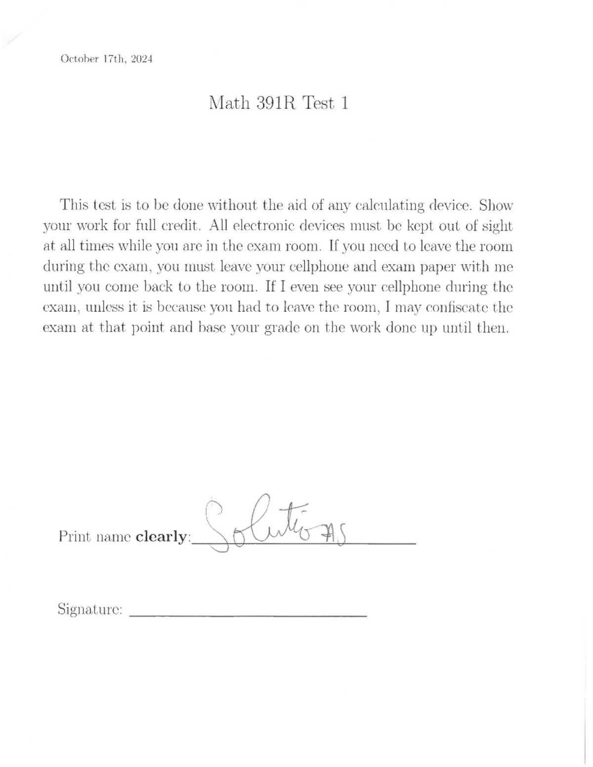 Math 391R Test 1 Solutions - October 2024 Exam Guide - Studocu