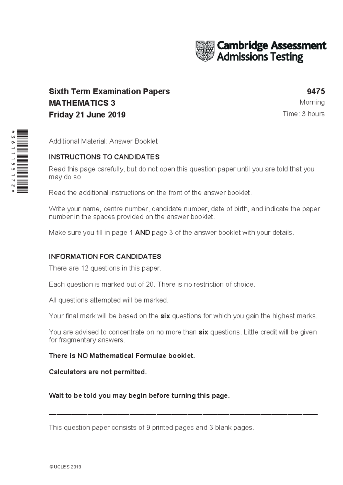2019 STEP 3 Mathematics Examination Paper - June 21, 2019 - Studocu