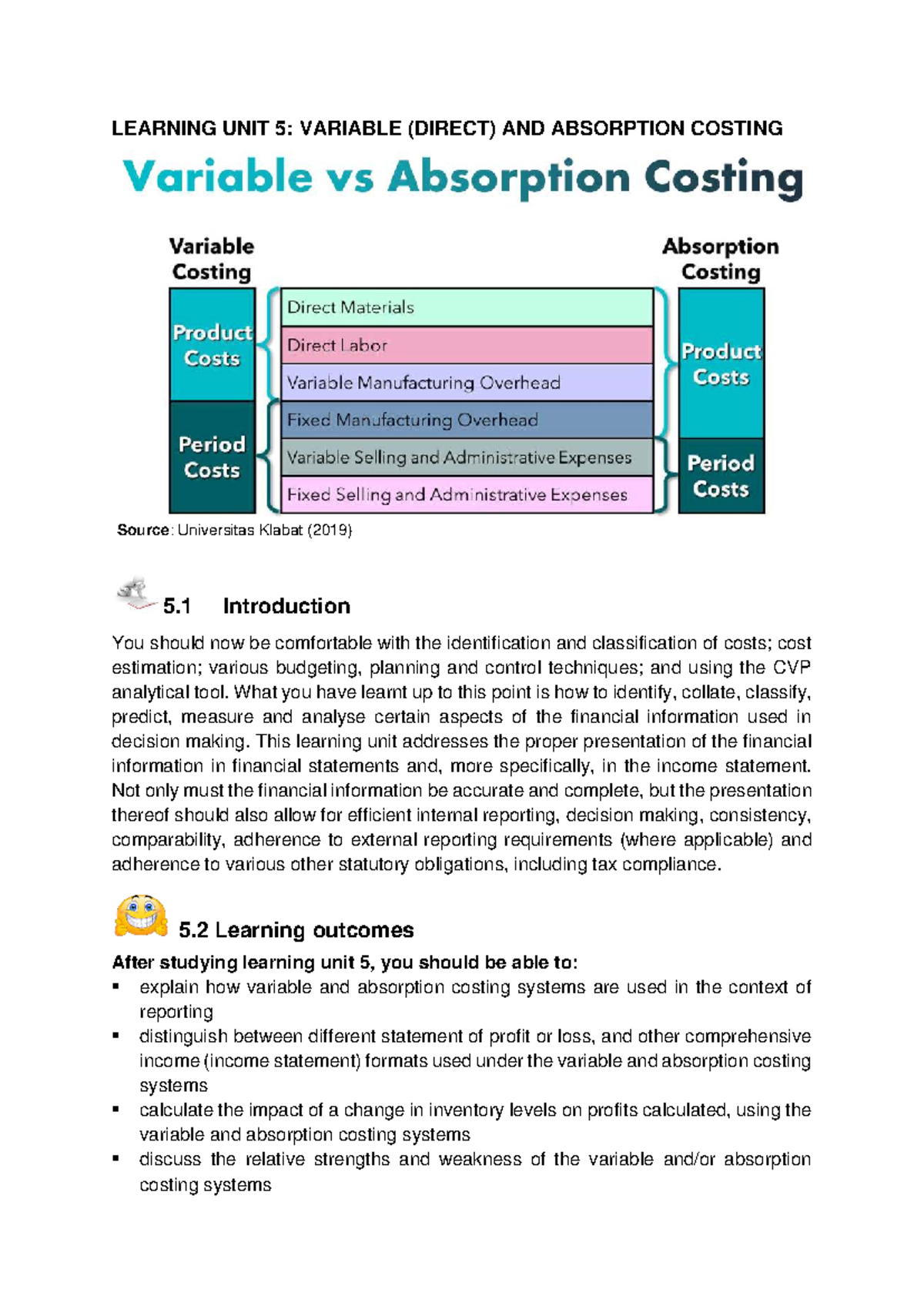 Learning Unit 5: Direct and Absorption Costing Systems - Studocu