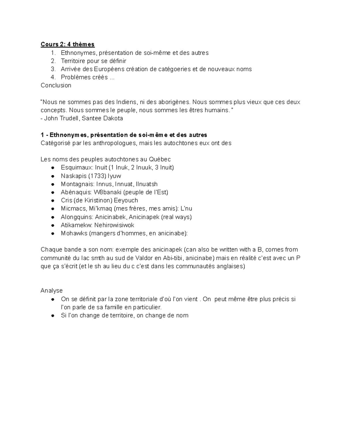 EAS2501 - Notes de cours 2 : Ethnonymes et Territoire des Autochtones ...