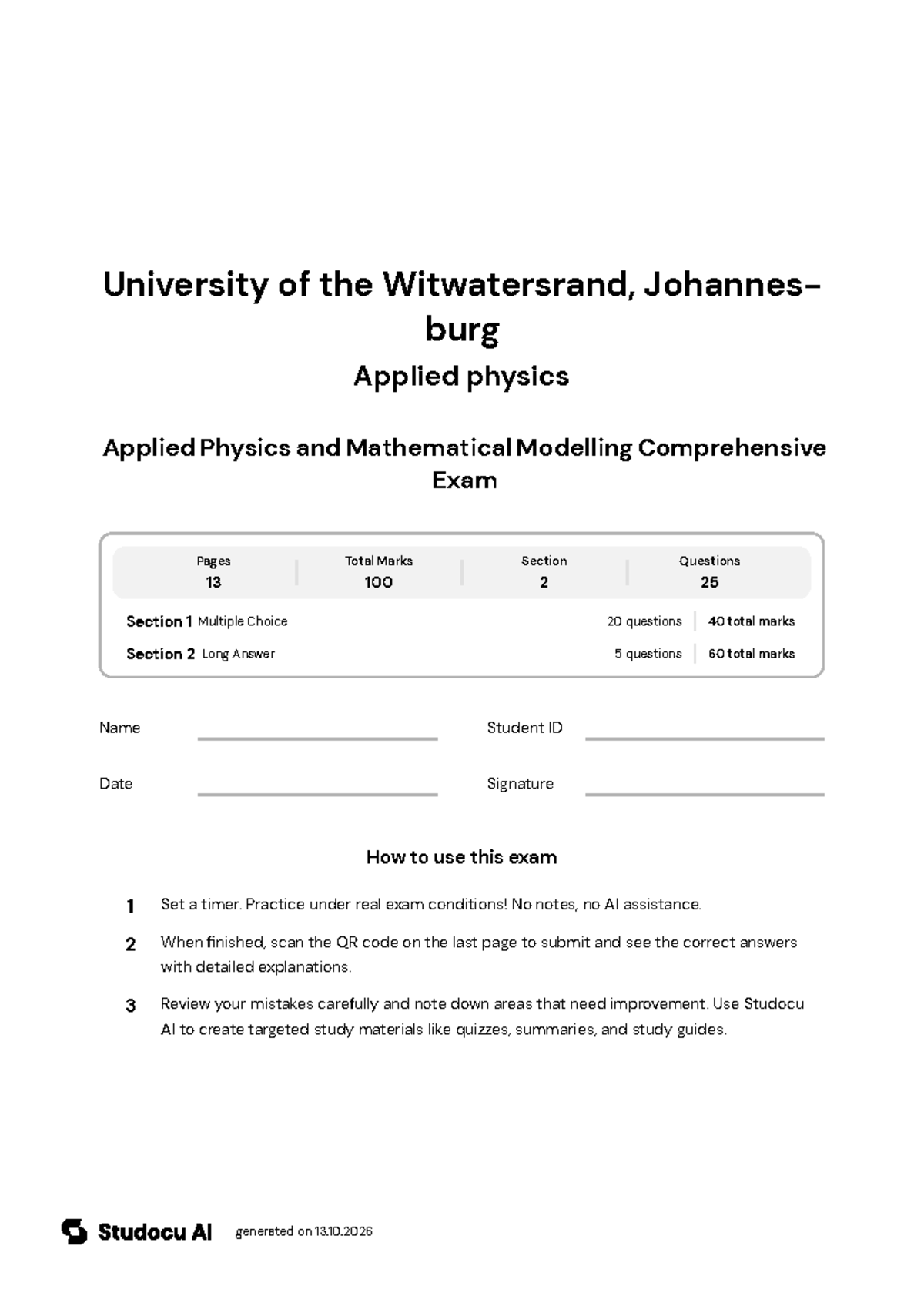 Applied Physics Mock Exam - Comprehensive Review - Studocu