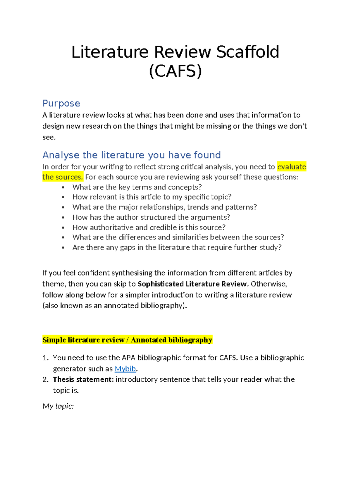 Literature Review Scaffold for CAFS: Analyzing Research Gaps - Studocu