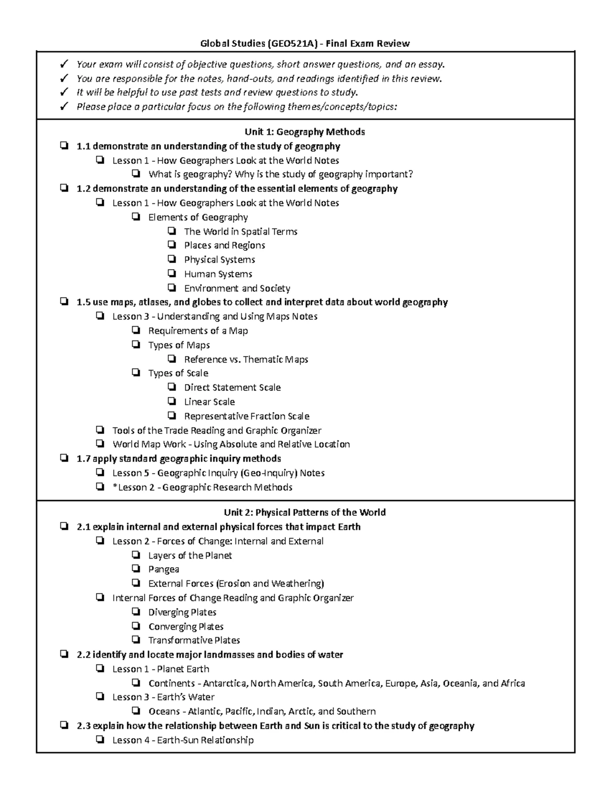 Geography Quiz Answer Key: Concepts and Processes Explained - Studocu