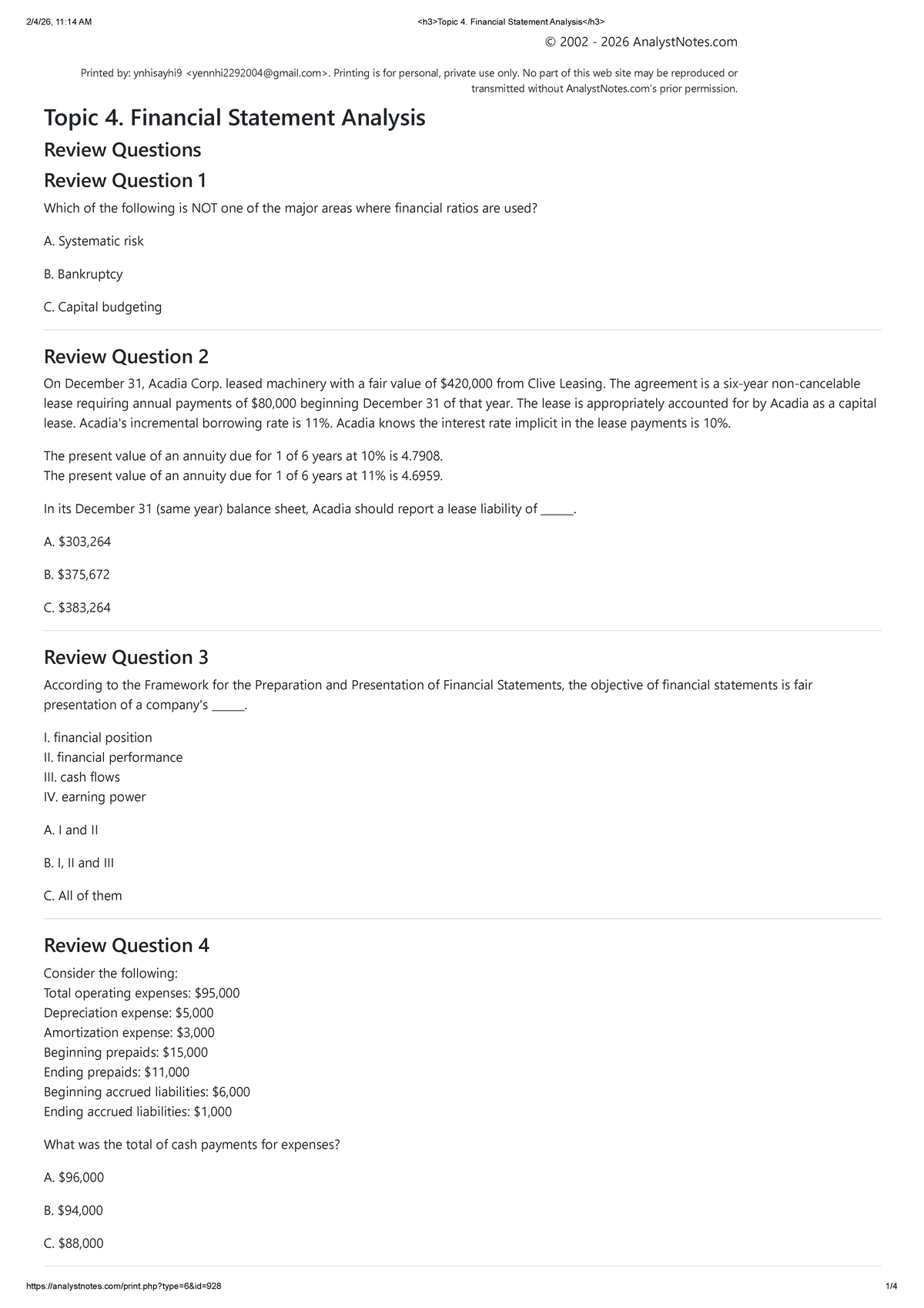 FIN 2002: Financial Statement Analysis Review Questions - Studocu