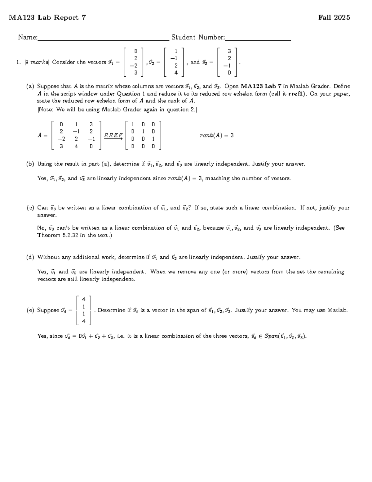 MA123 Lab Report 7 Solutions - Fall 2025 - Studocu