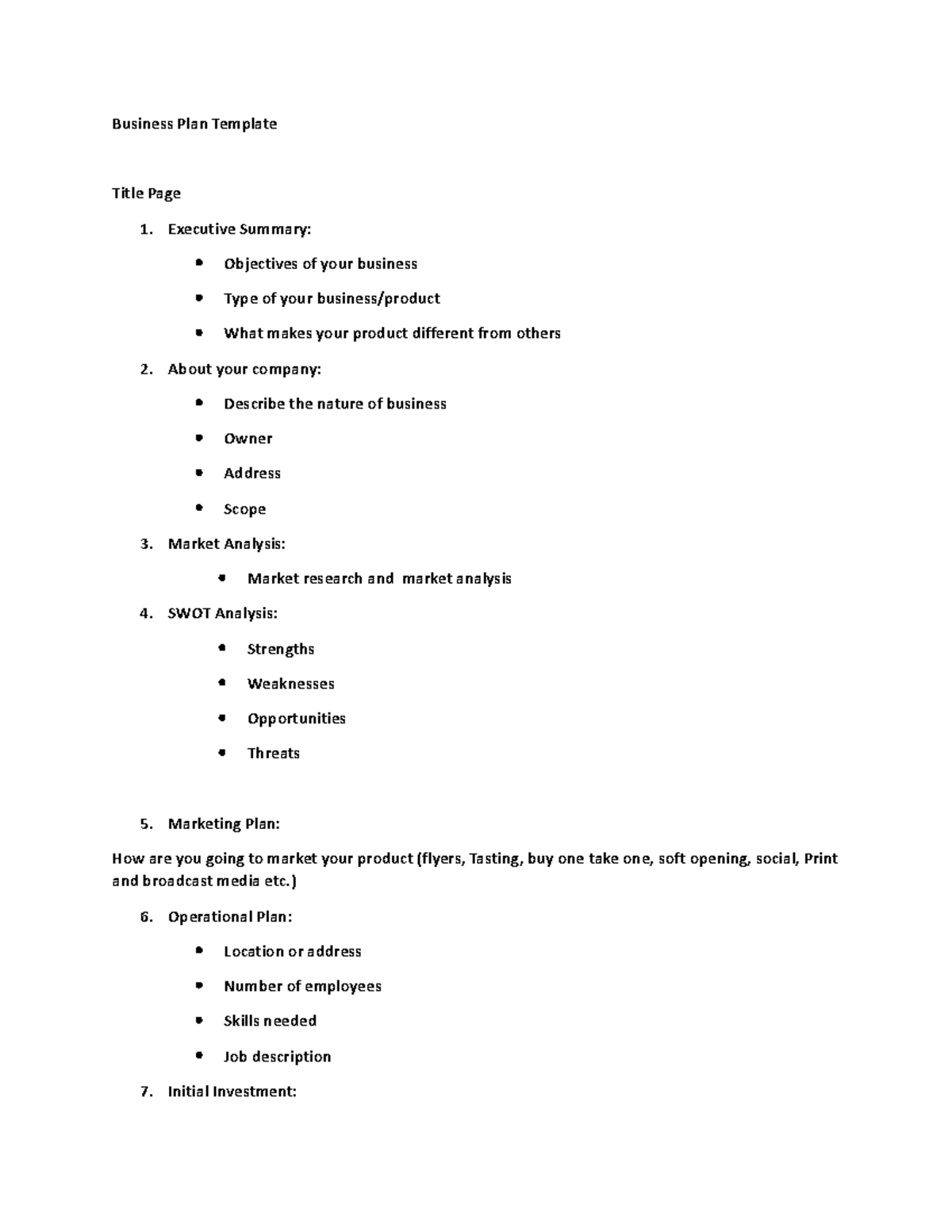 Business Plan Template for Course BUS 101 - Summer 2022 - Studocu