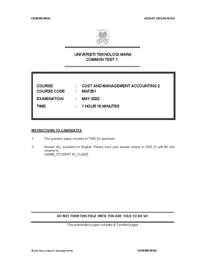 T2 MAF251 COST & MGMT ACCOUNTING EXAM PAPER - MAY 2023 - Studocu