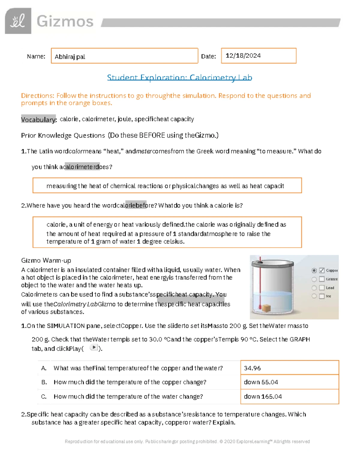Heat Transfer Conduction Lab Report - Student Exploration Guide - Studocu