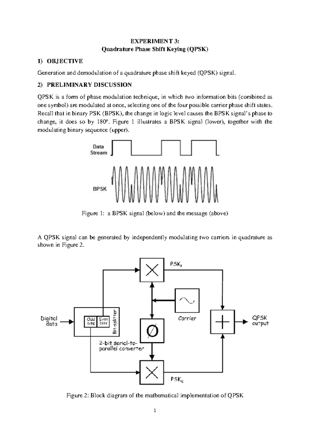 467 Experiment 3 - QPSK Signal Generation and Demodulation Lecture ...