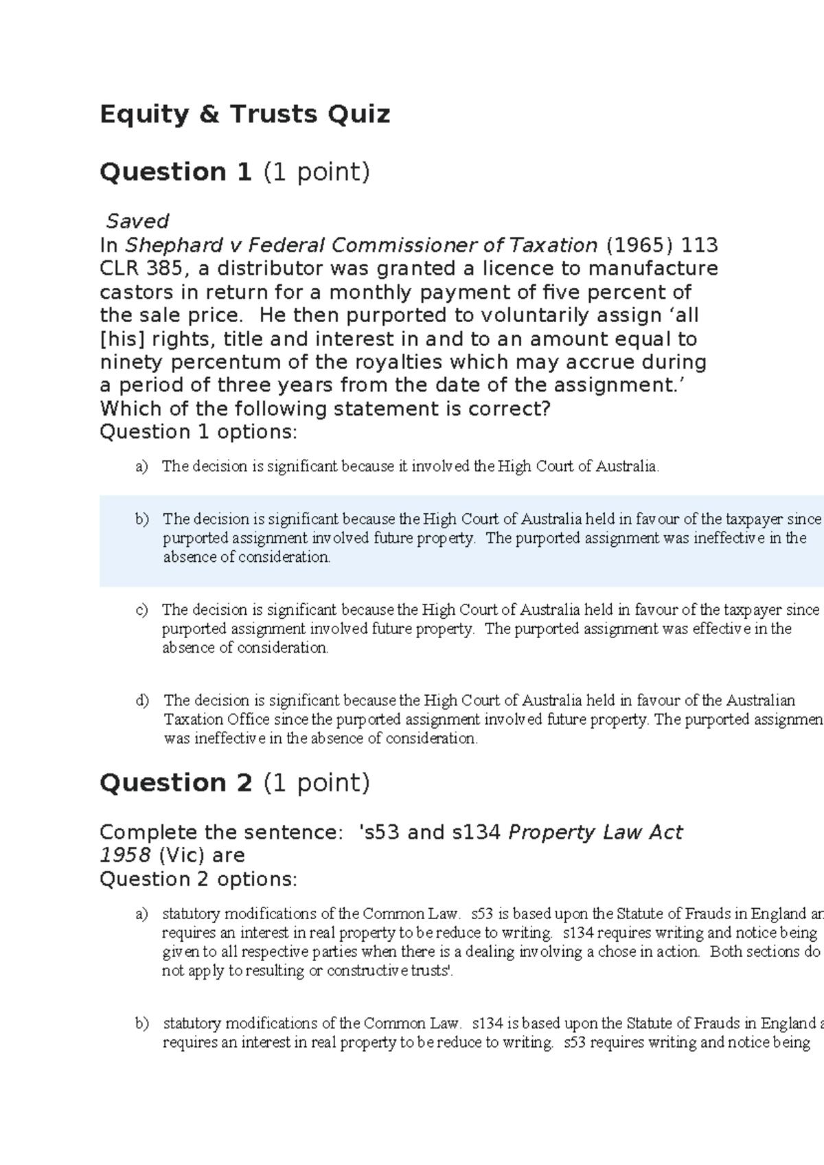 Equity & Trusts Quiz - Key Questions Explained - Studocu