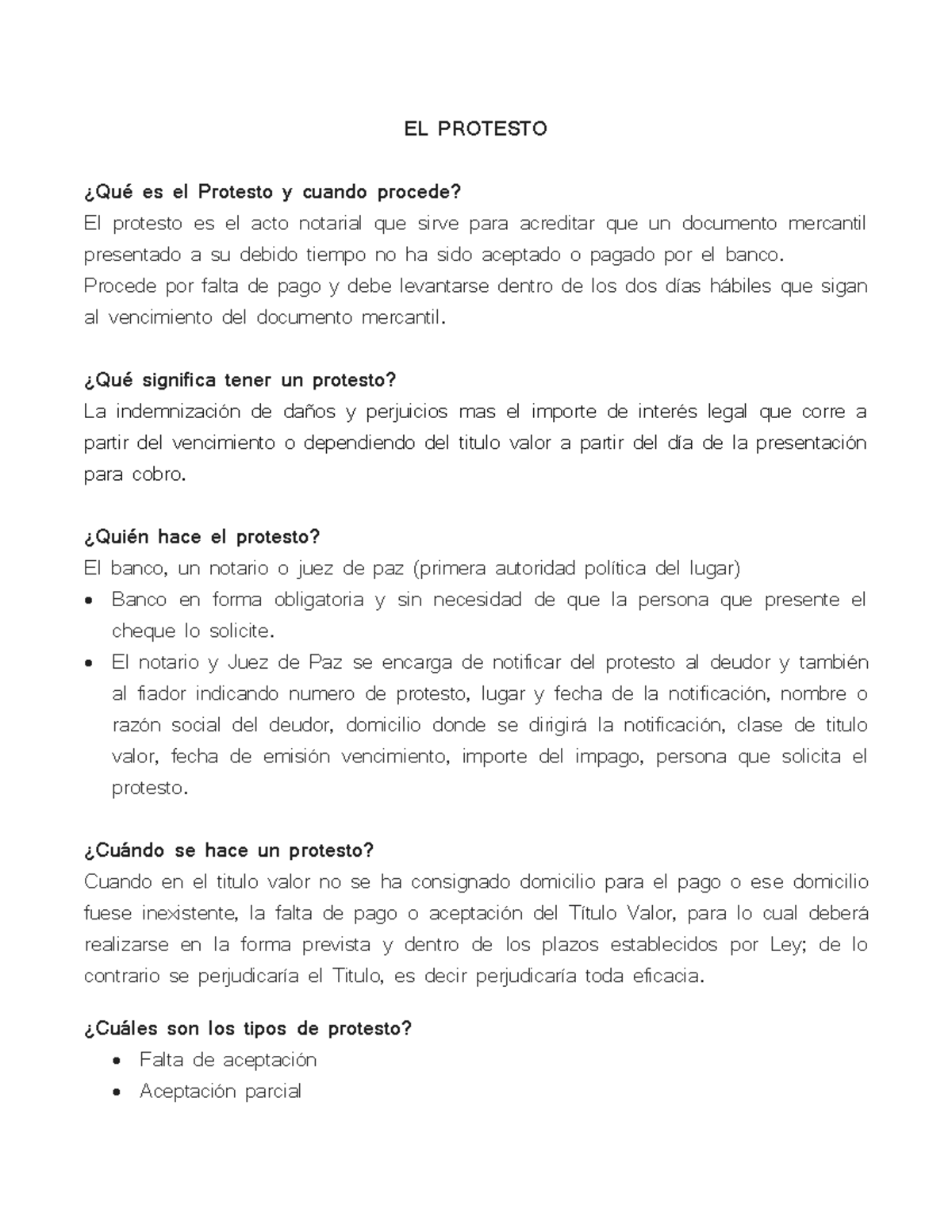 Investigación sobre el Protesto: Definición y Procedimientos - Studocu