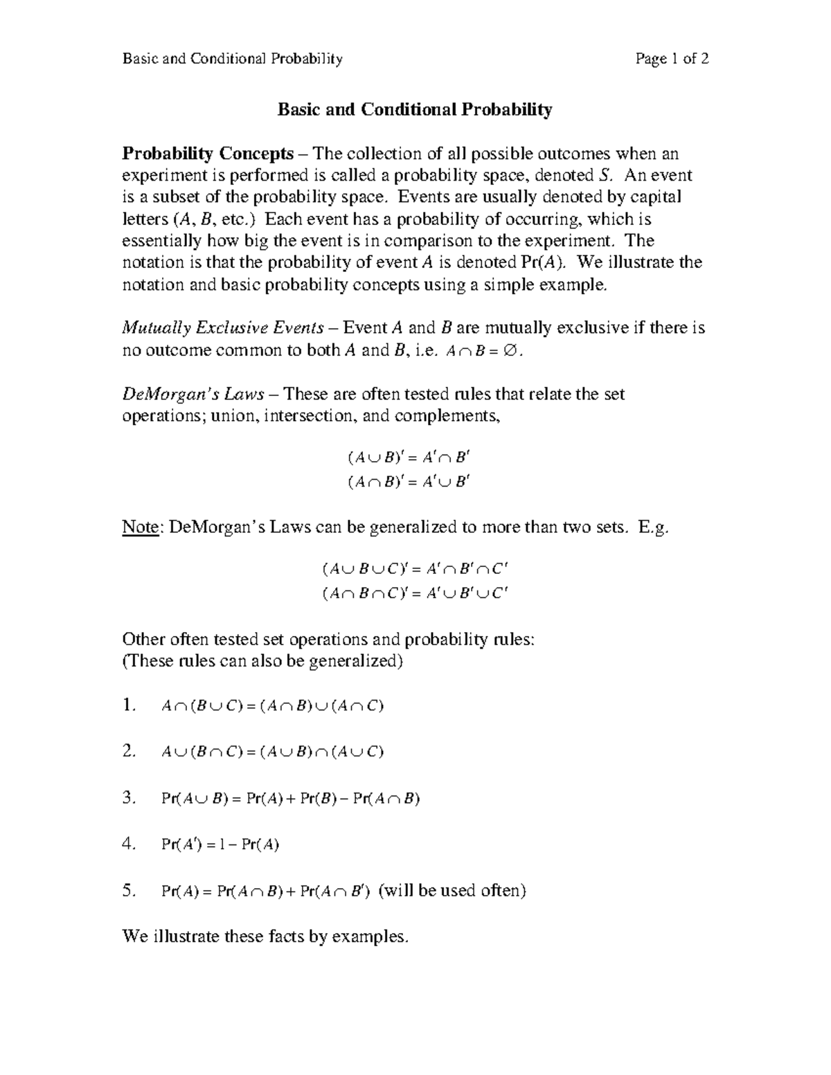 Basic and Conditional Probability Concepts - 2 Pages - Studocu