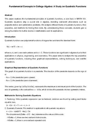 Quadratic Equations - Study Notes & Assignments - Studocu